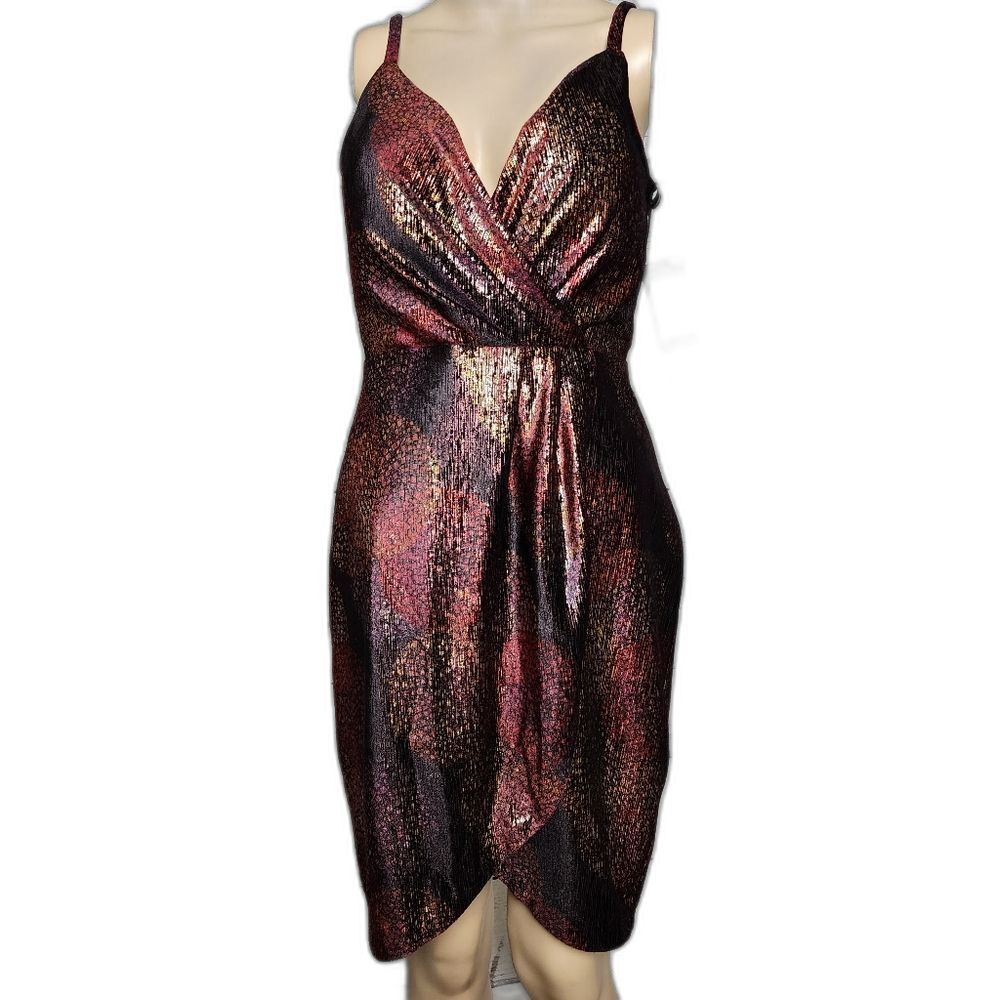 Guess Metallic Foil Velvet Tulip Hem Dress Size 6 NWT